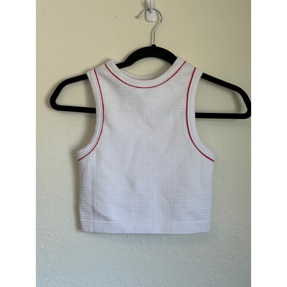 All In Motion Womens Muscle Tank Top White Red Waffle Knit Moisture Wicking XS
